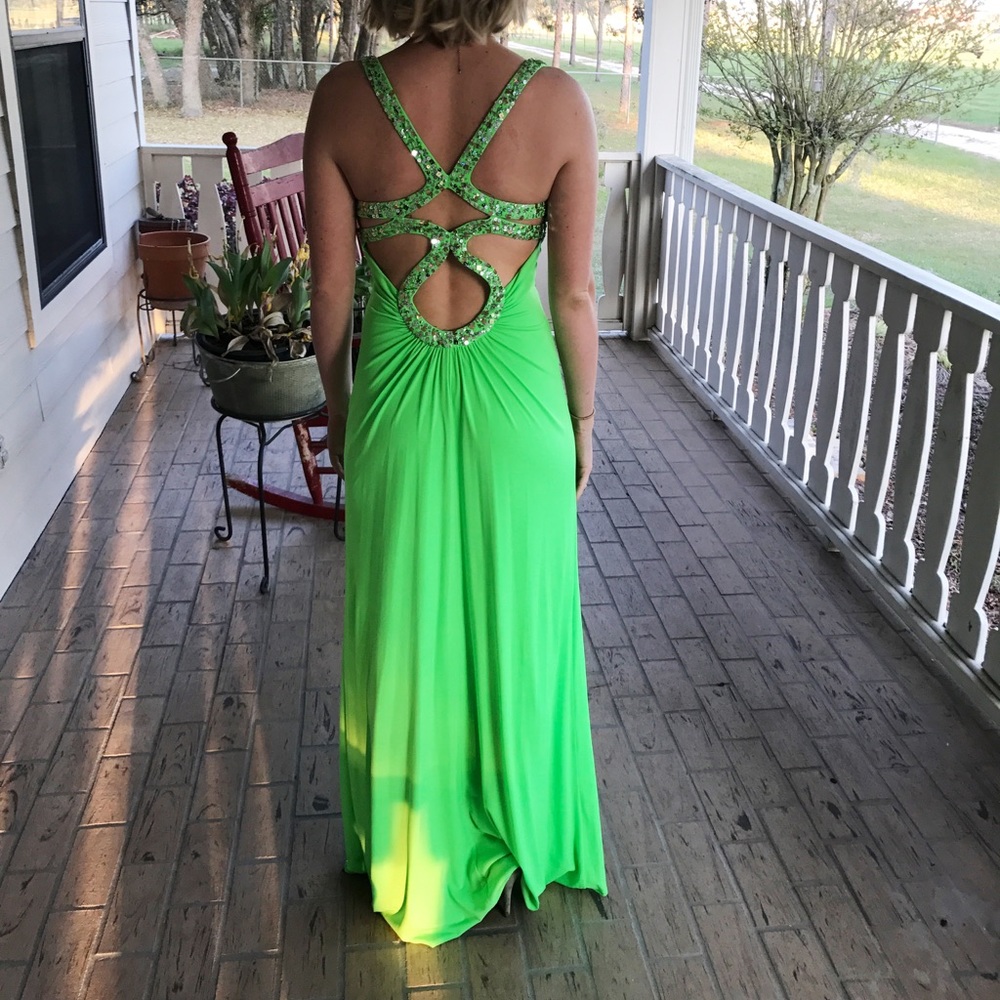 Bright Green Prom Dress with Open Strappy Back